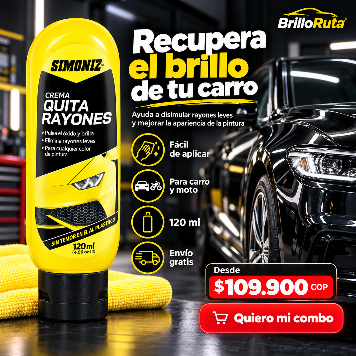 Crema Quita Rayones SIMONIZ 120ml | Recupera el Brillo de tu Carro y Moto