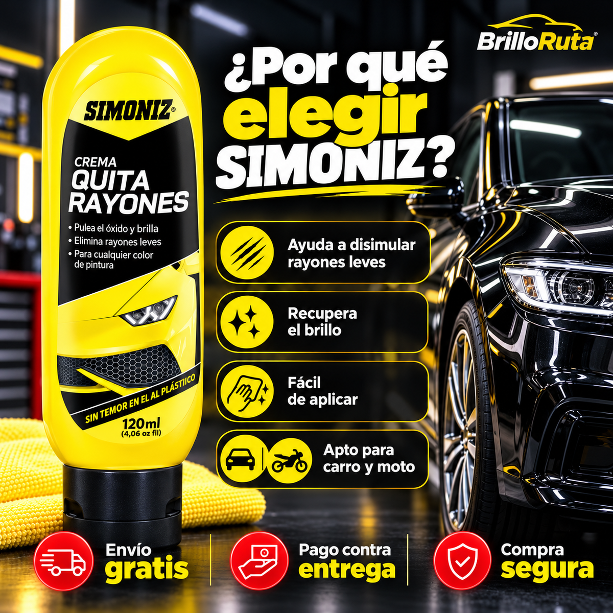 Crema Quita Rayones SIMONIZ 120ml | Recupera el Brillo de tu Carro y Moto