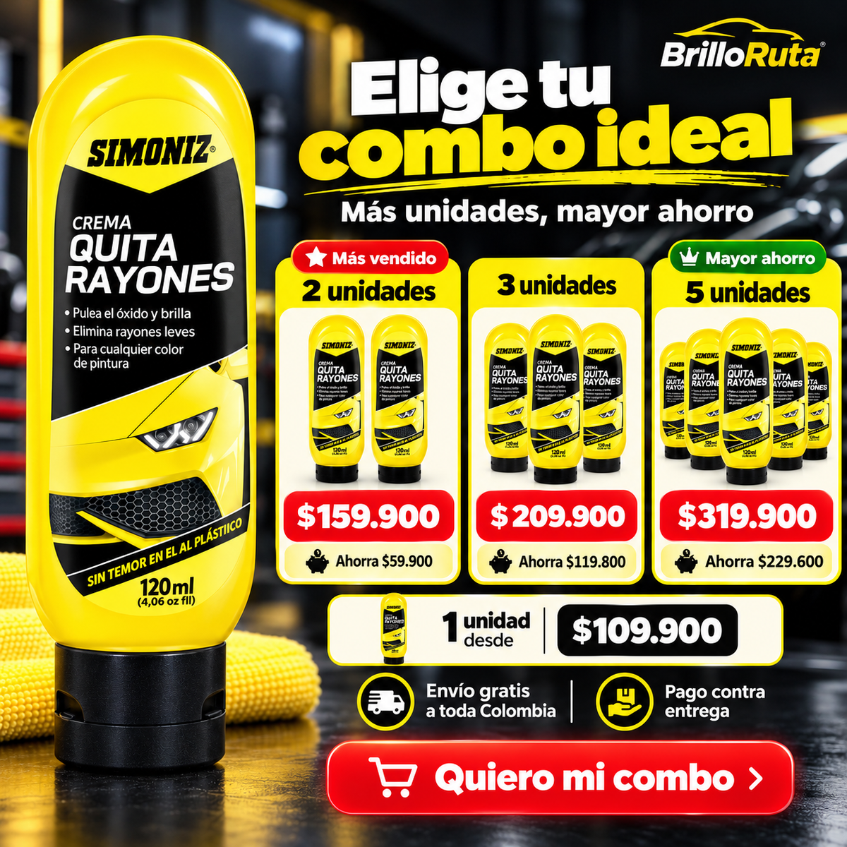 Crema Quita Rayones SIMONIZ 120ml | Recupera el Brillo de tu Carro y Moto