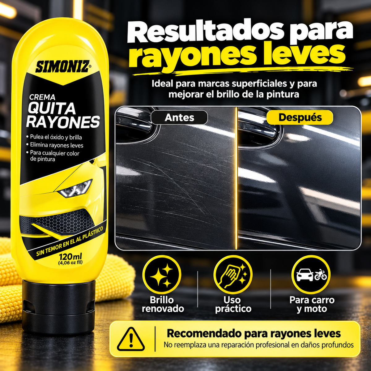 Crema Quita Rayones SIMONIZ 120ml | Recupera el Brillo de tu Carro y Moto