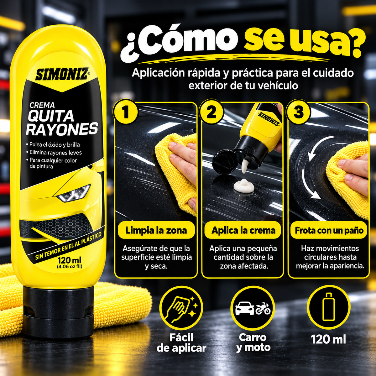 Crema Quita Rayones SIMONIZ 120ml | Recupera el Brillo de tu Carro y Moto