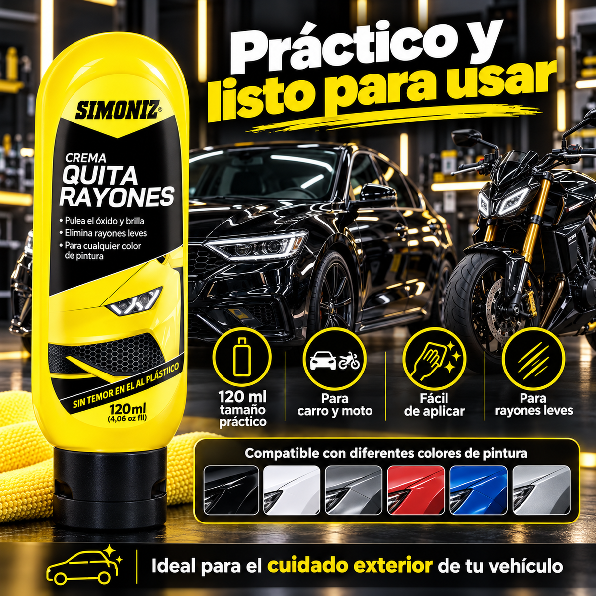 Crema Quita Rayones SIMONIZ 120ml | Recupera el Brillo de tu Carro y Moto